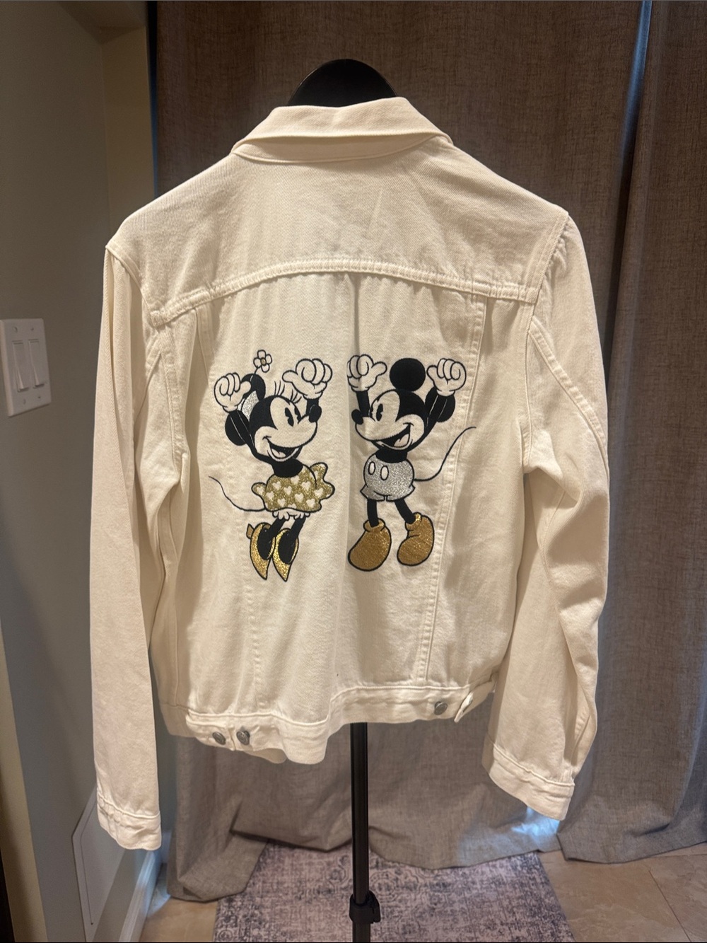 Cream Mickey & Minnie Embroidered Denim Jacket